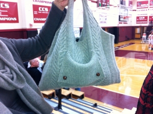 Photo of an upcycled sweater purse
